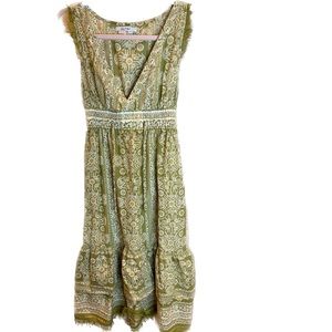 Zara TRF 100% Cotton Green boho Floral High Low Lightweight Dress - Size 8